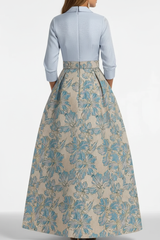 3/4 Sleeve Shirt Collar A-Line Mother of the Bride & Groom Dress with Printed Floral