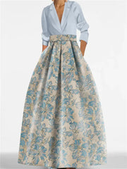 3/4 Sleeve Shirt Collar A-Line Mother of the Bride & Groom Dress with Printed Floral